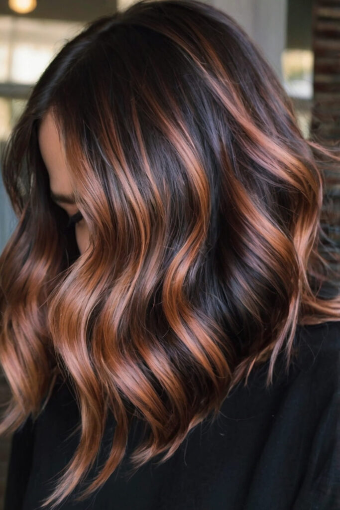 Copper Highlights with Black Hair