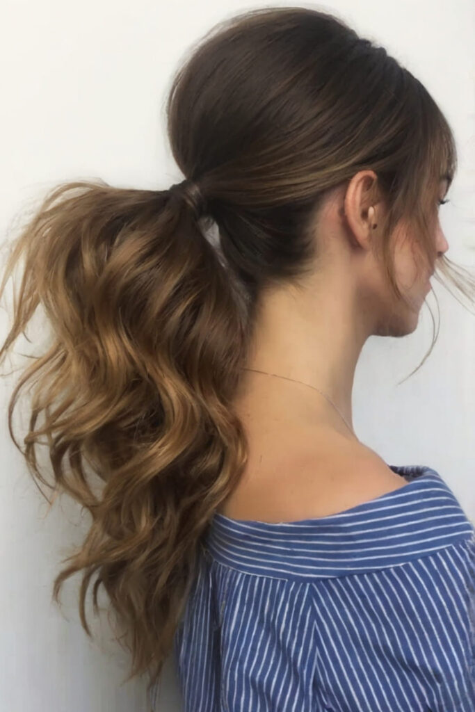 Long Layered in a High Ponytail