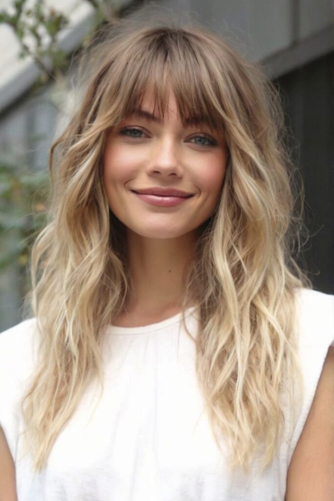 long layered hair with bangs