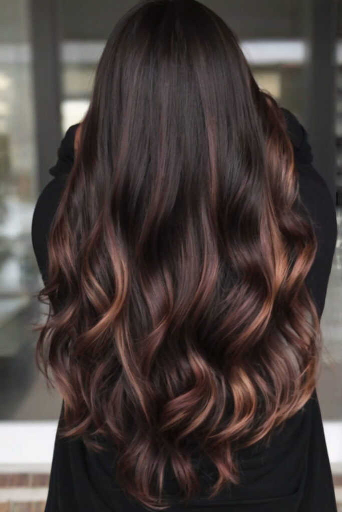 Black Hair and Mahogany Balayage