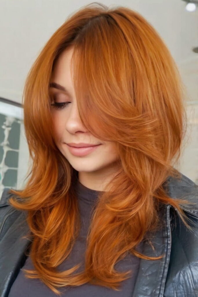 Copper Red Hair with Feathery Layers Butterfly