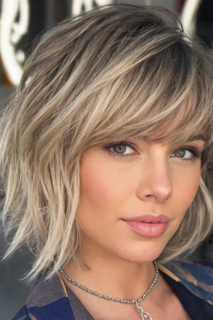 Layered Choppy Bob with Side Part