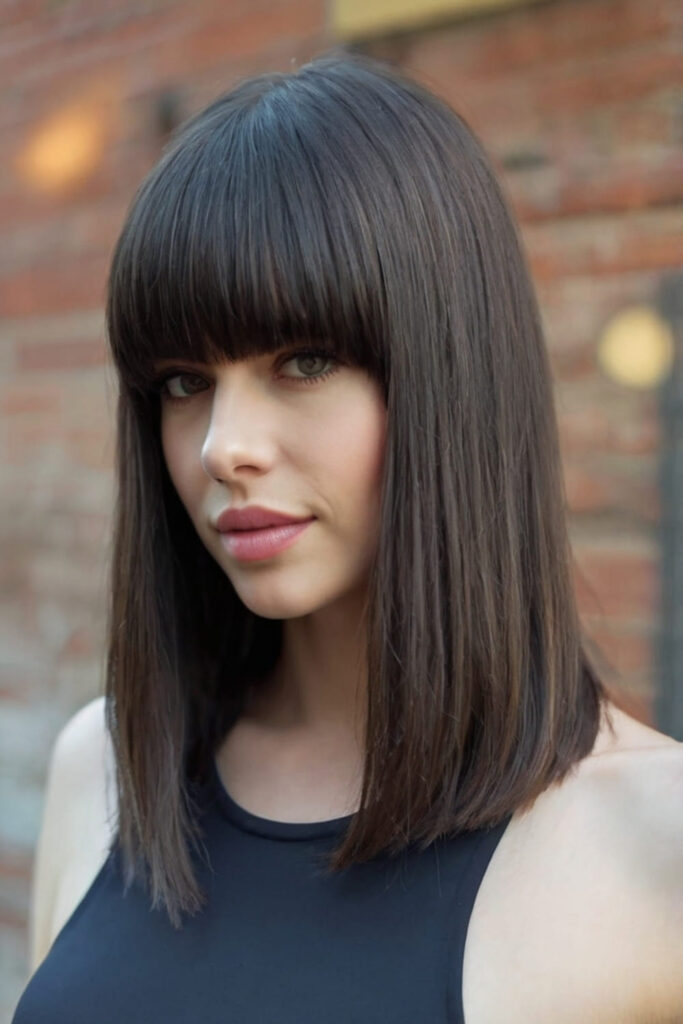 Sleek Blunt Lob with Bangs