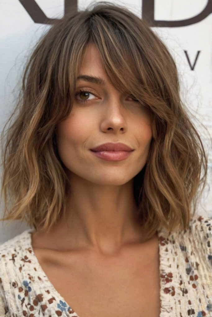 Textured Long Bob with Fringe