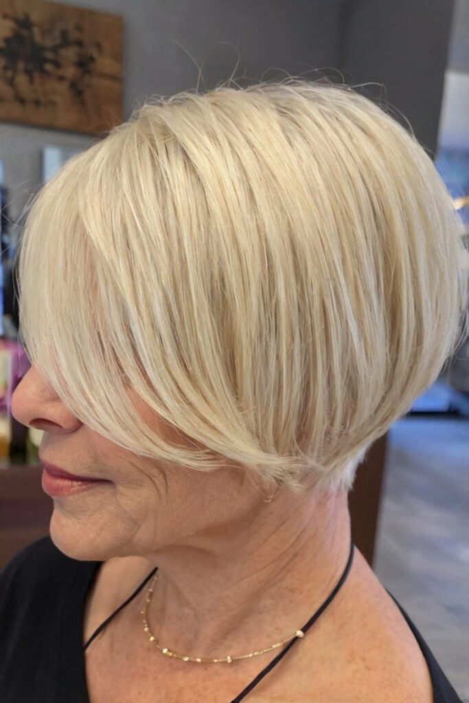 Vanilla Blonde Bob with a Textured Fringe