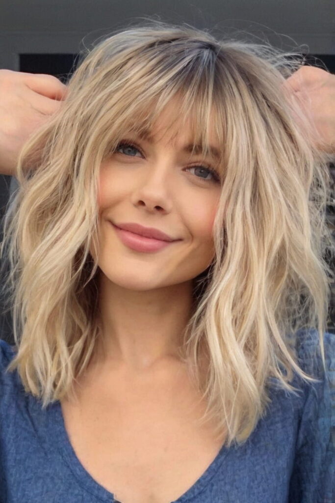 Wavy Lob with Face Framing Bangs