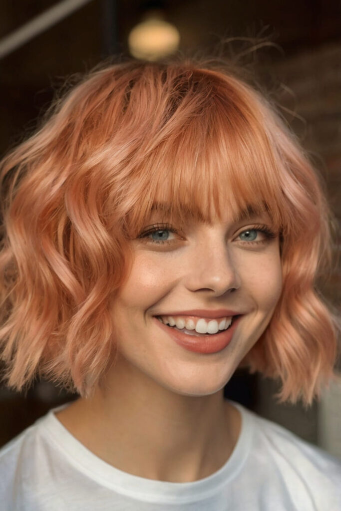 Bright Orange Blunt Cut with Short Bangs