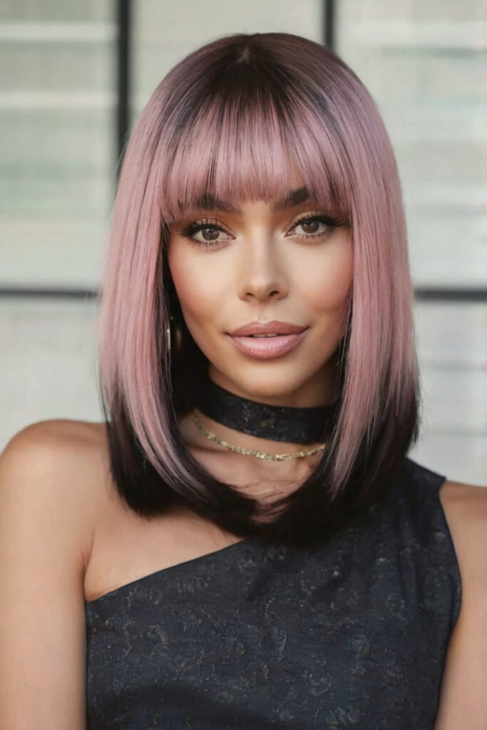 Chin length Bob with Blunt Fringe