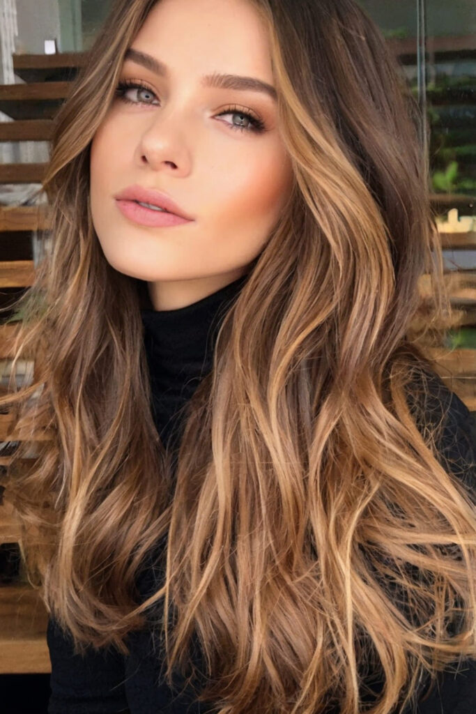 Dark Pecan Brown with Wheat Balayage Highlights