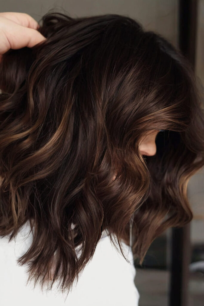 Deep Brunette Balayage for Short Hair