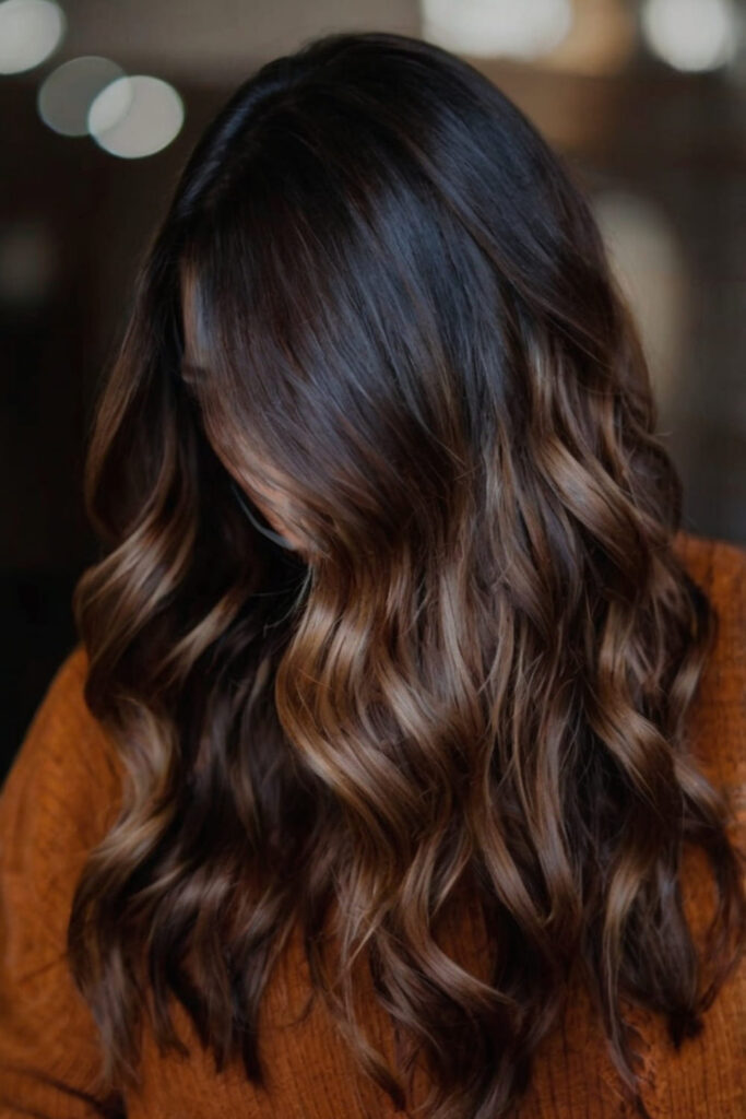 Fall Inspired Caramel Balayage on Dark Brown Hair