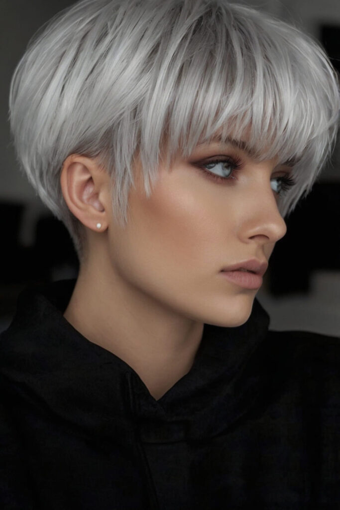 Ice White Pixie Mullet with Choppy Fringe