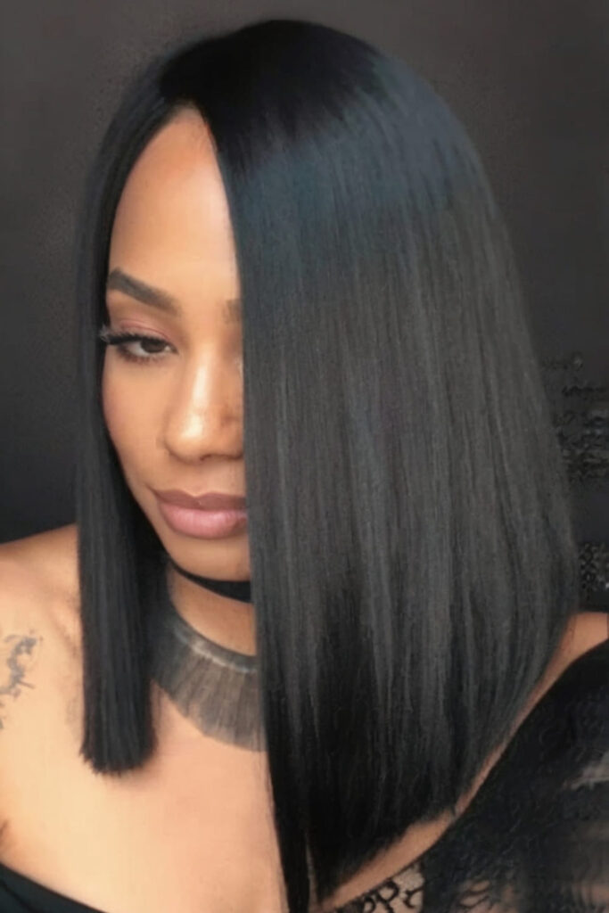 Long Blunt Cut Bob with a Side Part