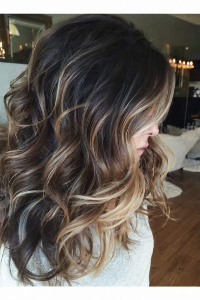 Long Dark Brown Hair with Blonde Highlights