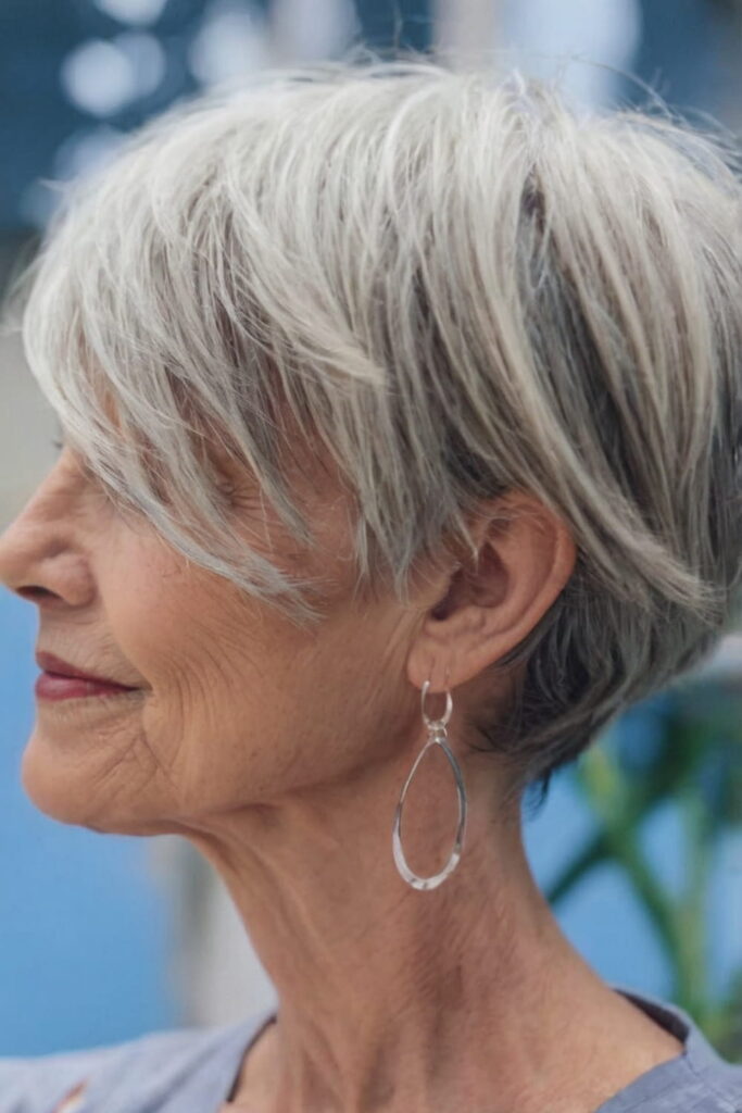 Long Layered Pixie for Gray Hair