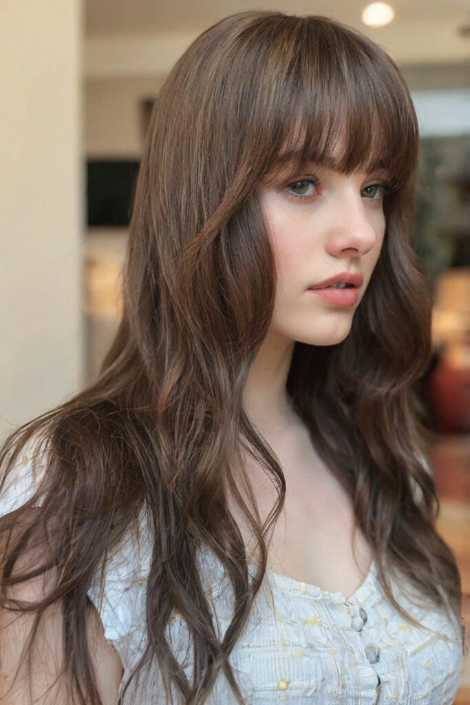 Long Locks with Bangs in French Style