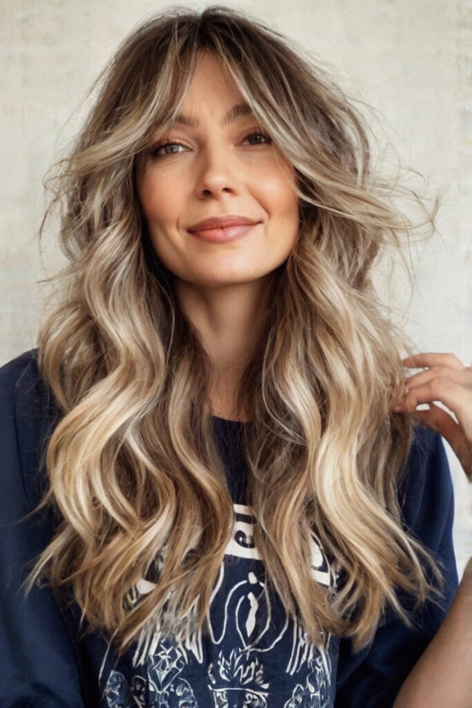 Long Textured Bangs with Layers