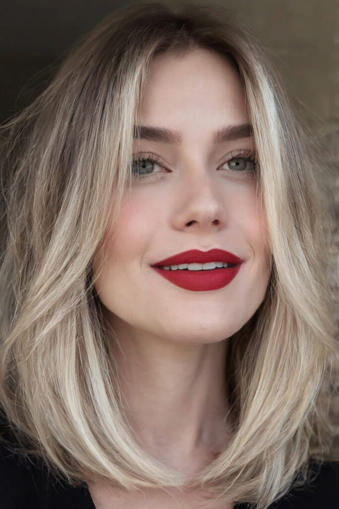 One Length Lob with Face Framing Layers