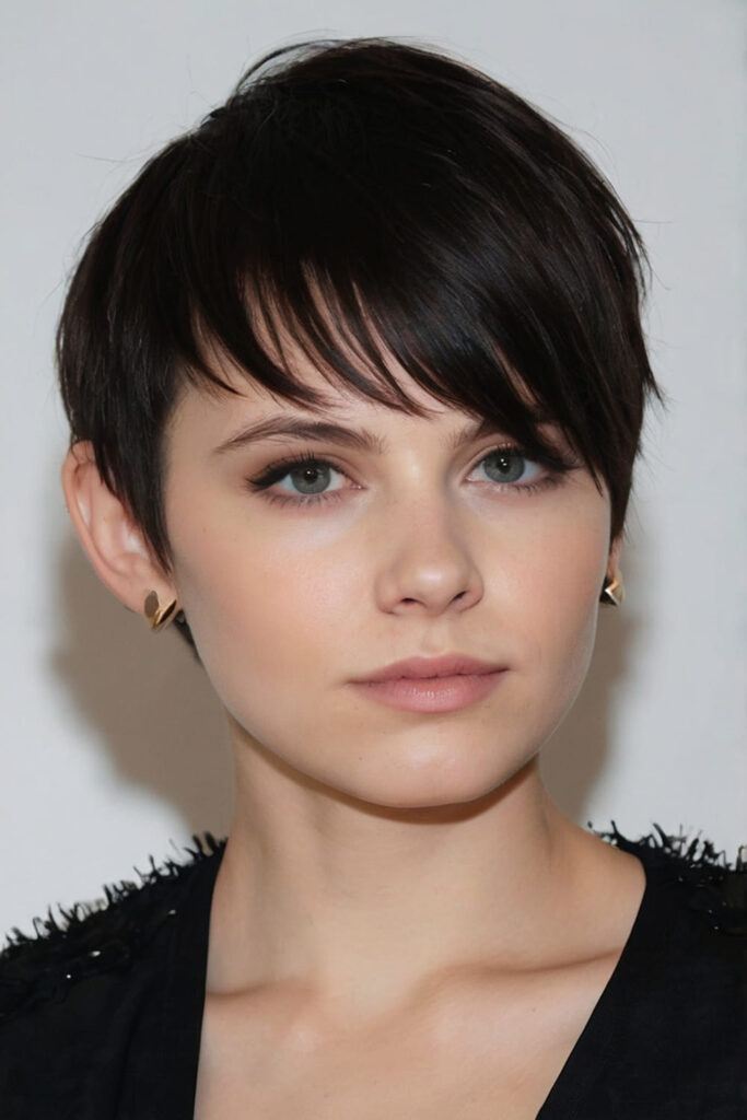 Round Face Pixie Bob Haircut with Choppy Bangs