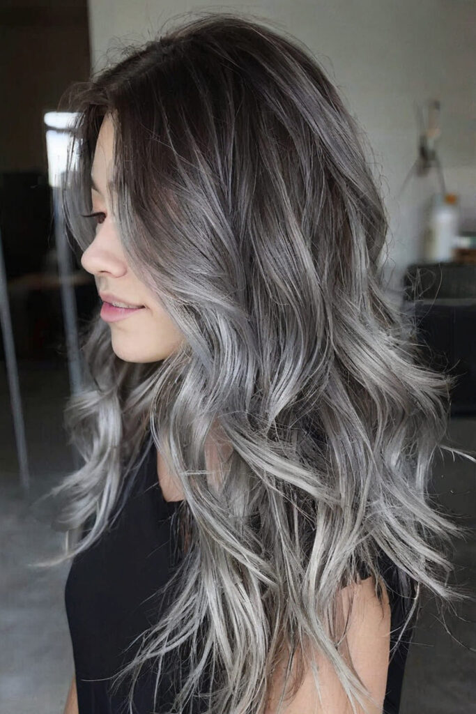 Silver Hairstyle with Dark Roots