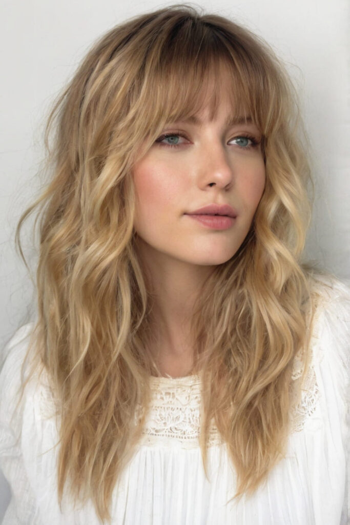 Soft Fringie on Wavy Long Hair