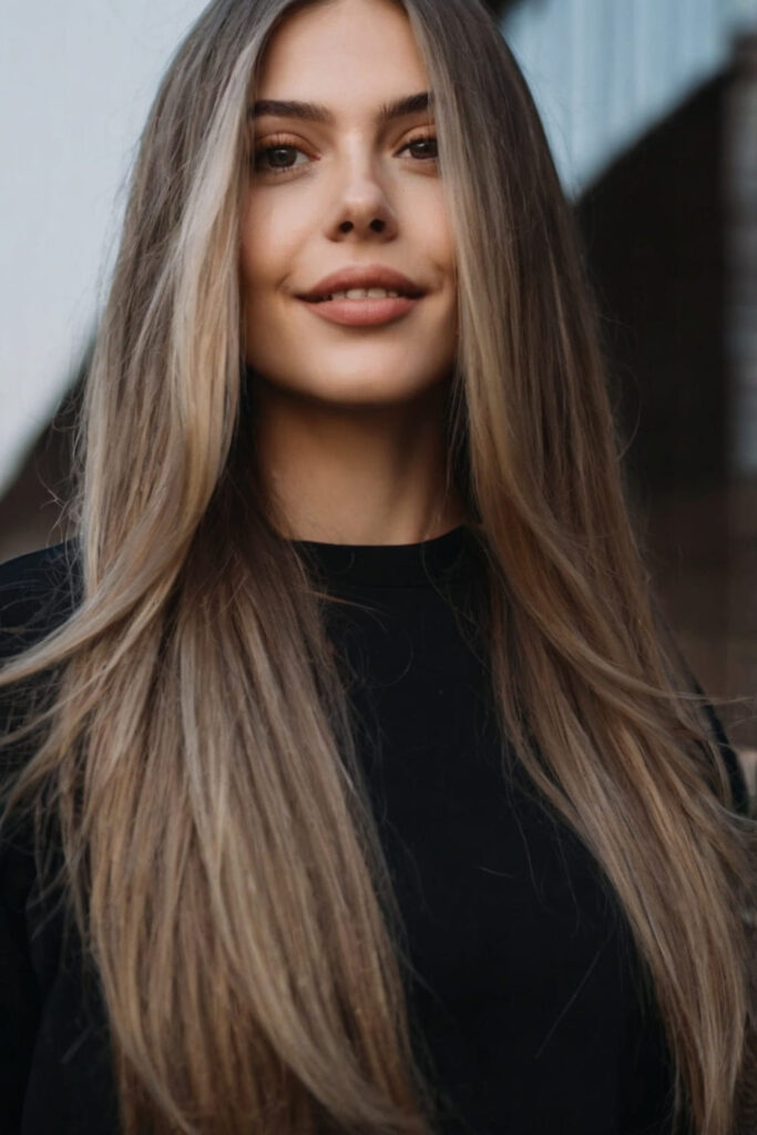 Straight Hair with Face Framing Highlights