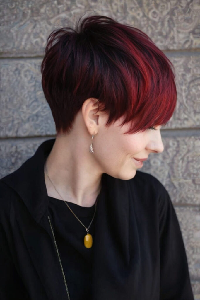 Bold Black Cherry Pixie Cut