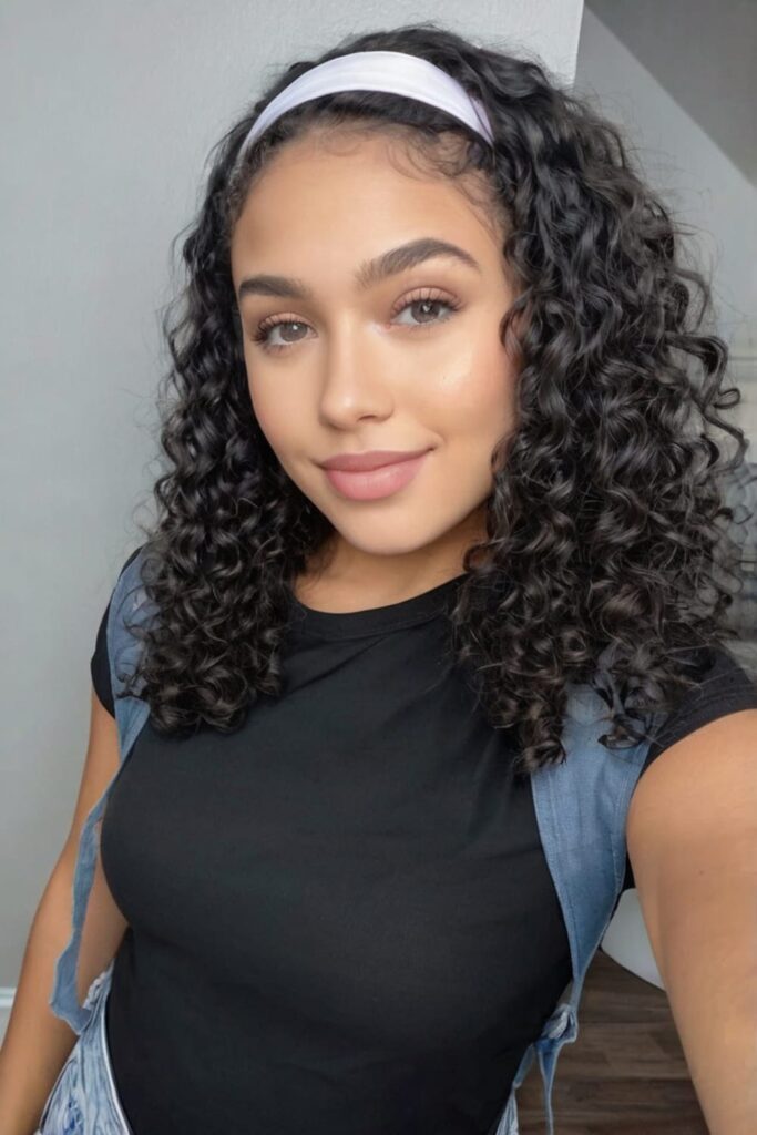 Curly Hair Down with a Headband