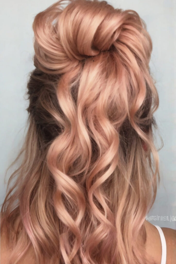 Curly Updo with Metallic Rose Gold