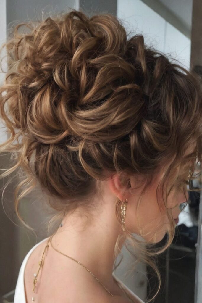 High Messy Curly Updo