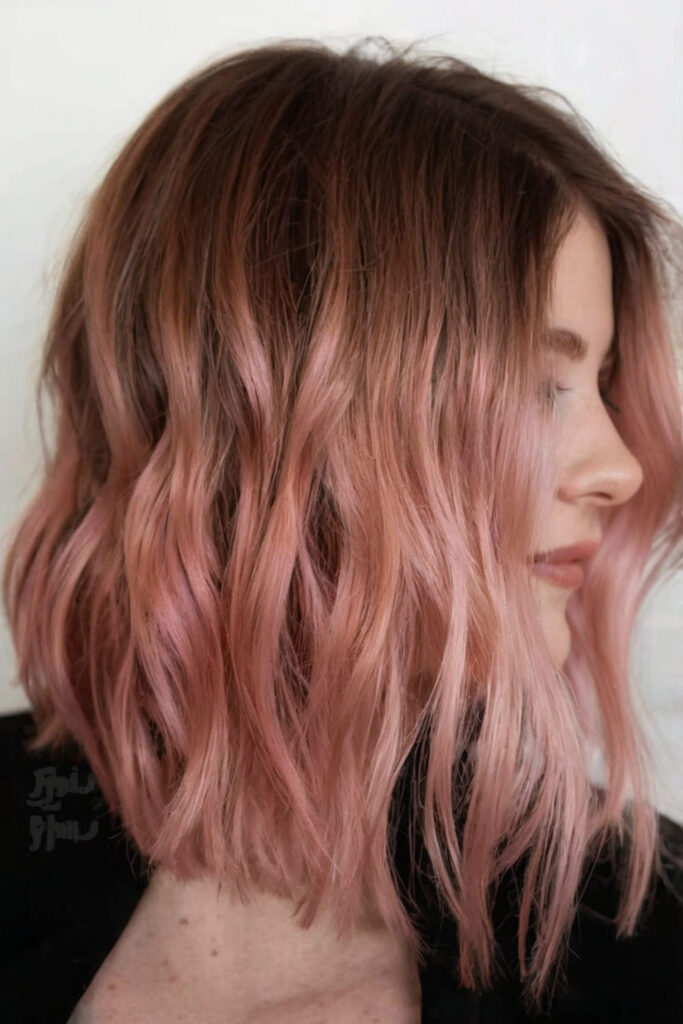 Inverted Bob with Rose Gold Highlights