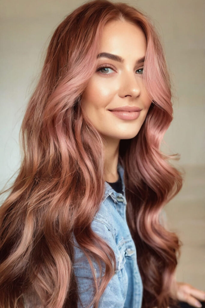 Layered Hair with Rose Gold Balayage