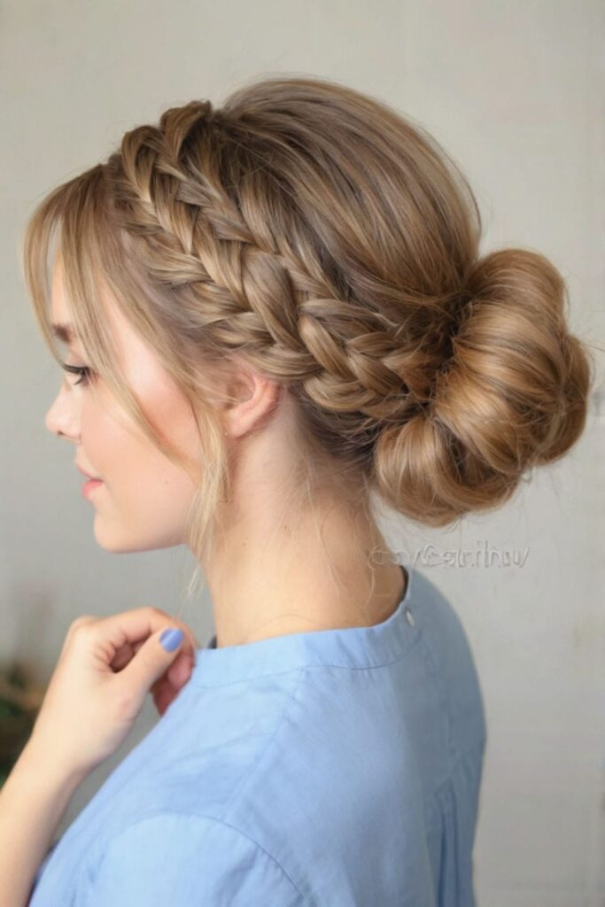 Low Updo with French Braid