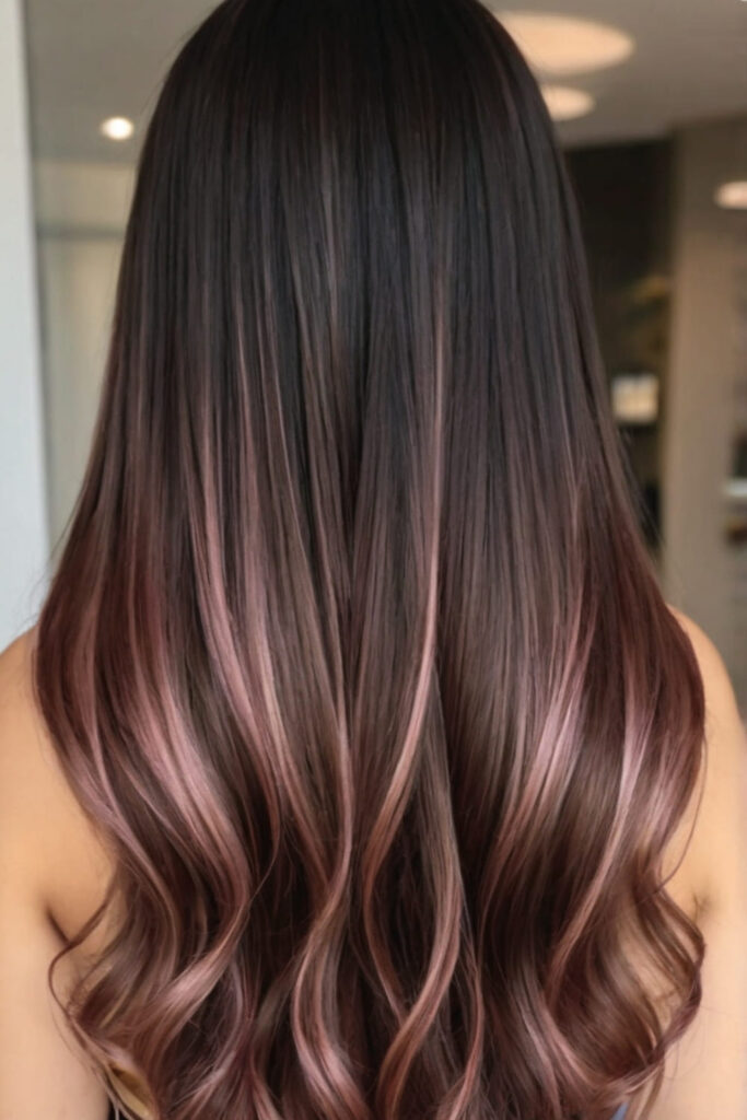 Subtle Rose Gold Highlights on Dark Hair