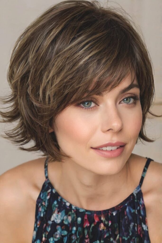 Textured Layered Bob with Side Swept Bangs