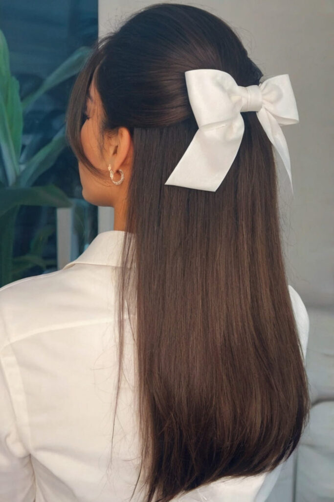 Bow on Sleek Straight Hair