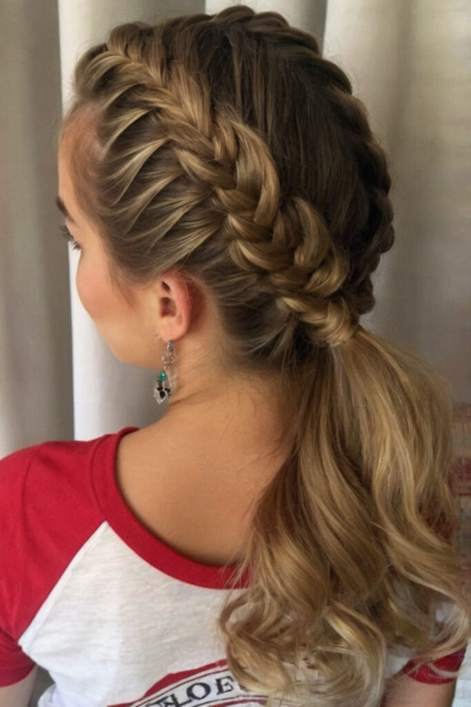 Low French Braid into Ponytail