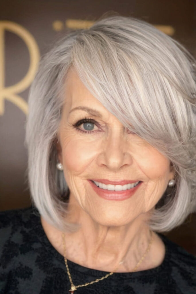 Side Swept Bob with Hints of Silver