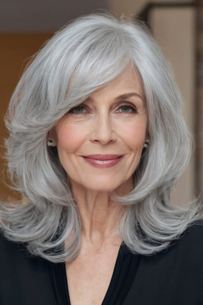 Silver Layers with Side Swept Bangs