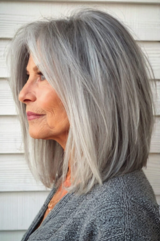 Angled Long Grey Bob