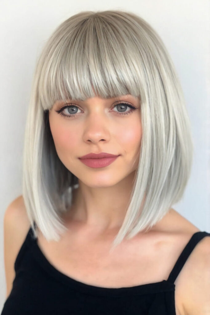 Blunt Blonde Bob with Full Bangs