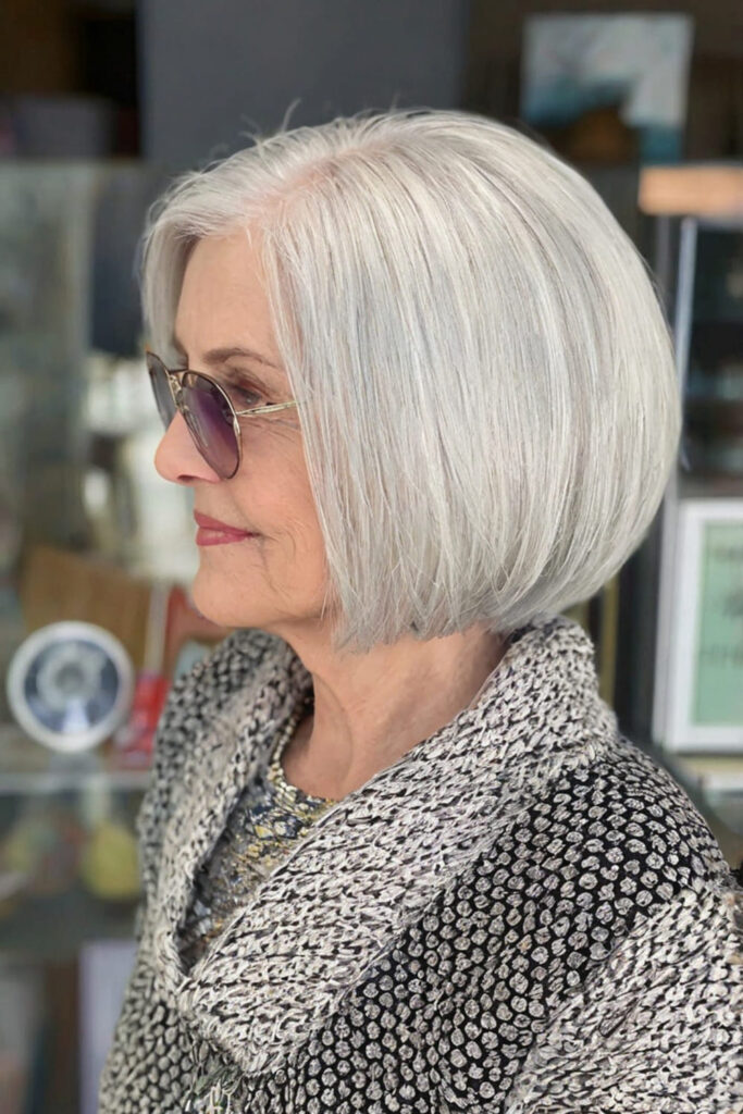 Chin Length Rounded Grey Bob