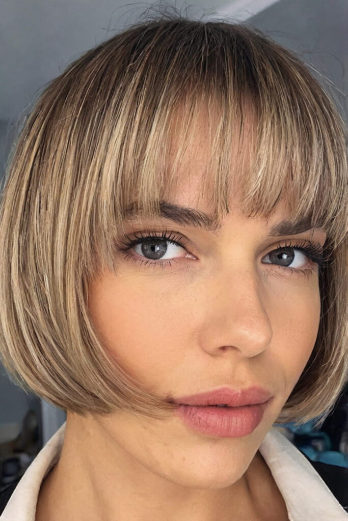 Face Framing Short Bob with Thin Bangs