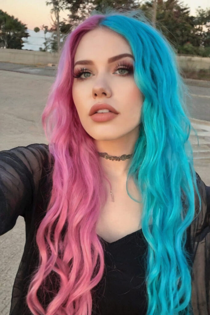 Half and Half Pink and Blue Hair