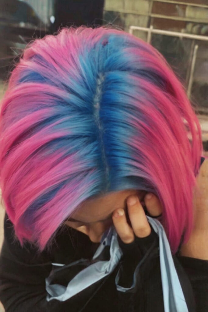 Hot Pink with Electric Blue Roots