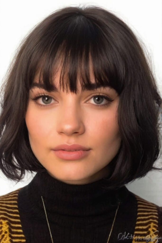 Mini Bob with Jagged Bangs for Round Face Shapes