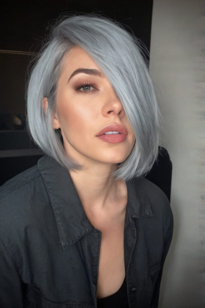 Side Part Grey Bob