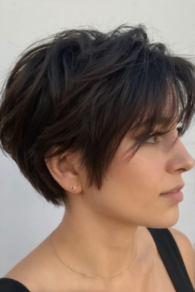 Sleek Short Hair with a Side Swept Fringe