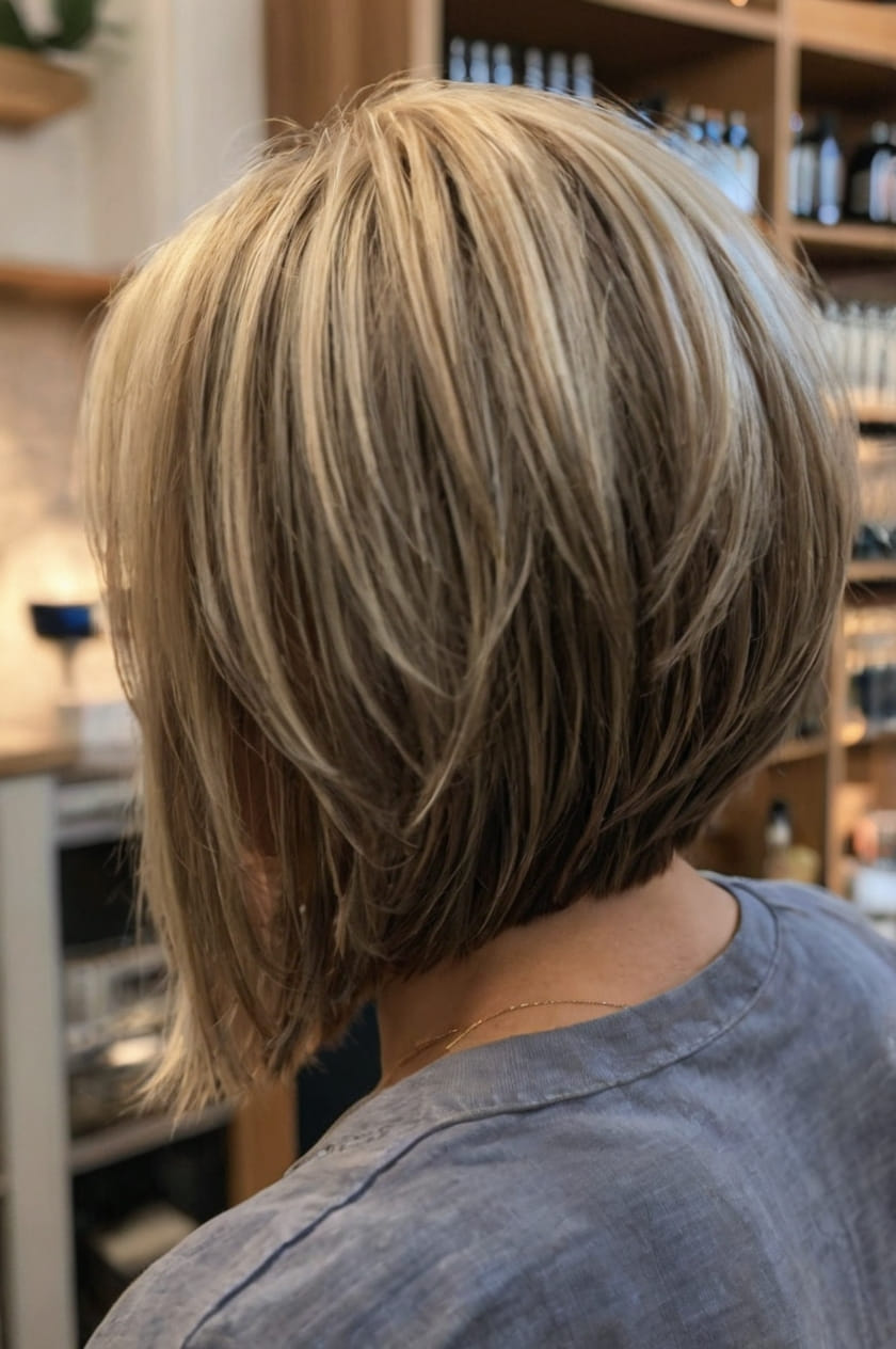 Airy Slanted Layered Bob Back View