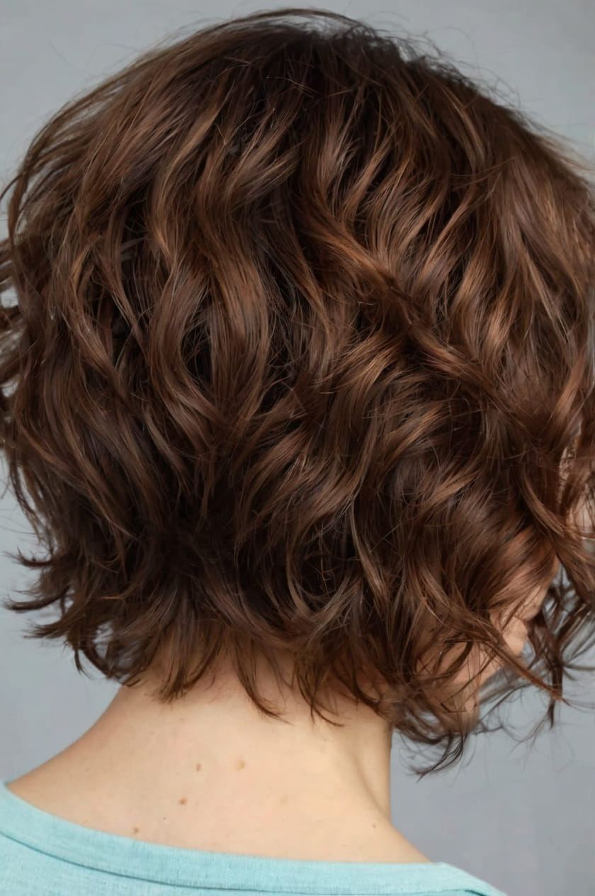 Short Wavy Layered Bob Back View